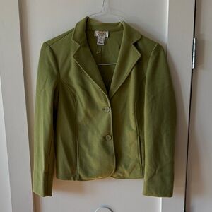 Talbots Blazer Jacket Womens Medium Petite Lime Green Button Long Sleeve Unlined
